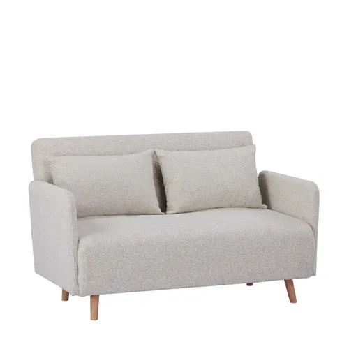 Canapé Convertible 2 Places En Tissu Bouclette Pieds Bois Clair