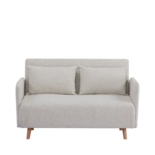 Canapé Convertible 2 Places En Tissu Bouclette Pieds Bois Clair