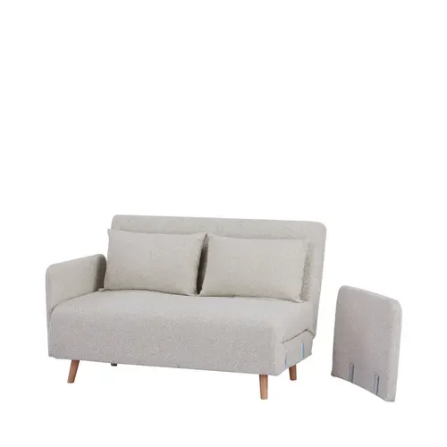 Canapé Convertible 2 Places En Tissu Bouclette Pieds Bois Clair