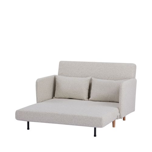 Canapé Convertible 2 Places En Tissu Bouclette Pieds Bois Clair