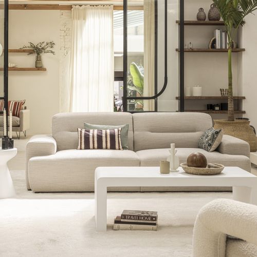 Canapé Droit 4 Places En Tissu à Accoudoirs Larges