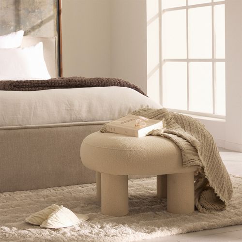 Tabouret Rond XL En Tissu Bouclette D.60cm
