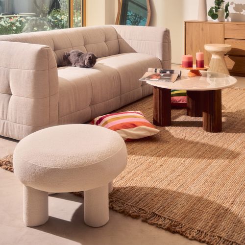 Tabouret Rond XL En Tissu Bouclette D.60cm