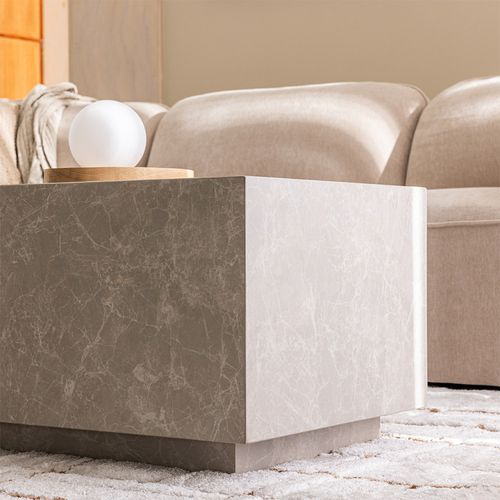 Lipani - Table Basse Effet Marbre 90x50cm - Grège
