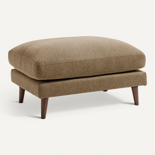 Villabon - Pouf En Tissu Pieds Bois Foncé - Caramel Chiné