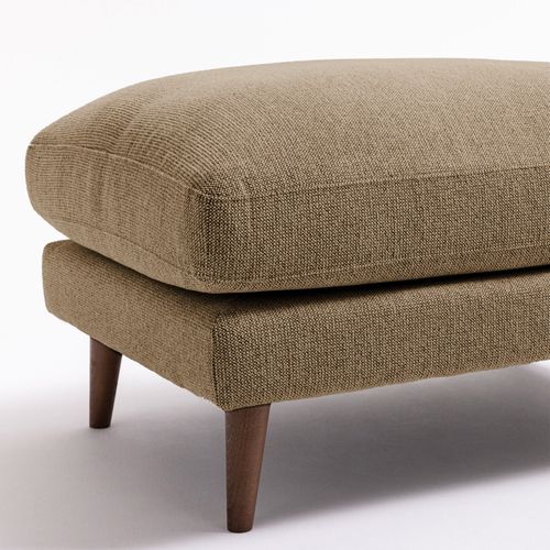 Villabon - Pouf En Tissu Pieds Bois Foncé - Caramel Chiné