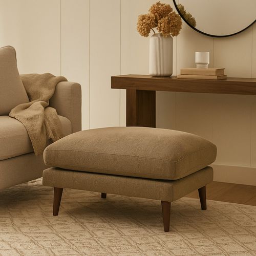 Villabon - Pouf En Tissu Pieds Bois Foncé - Caramel Chiné