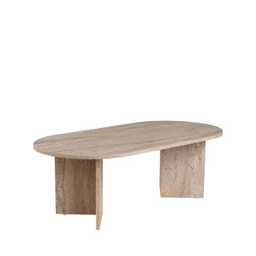Sam - Table Basse Ovale Effet Travertin 119x60cm - Beige