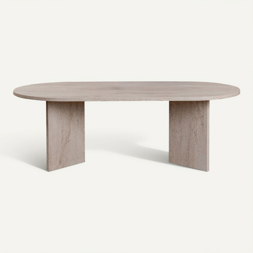 Sam - Table Basse Ovale Effet Travertin 119x60cm - Beige