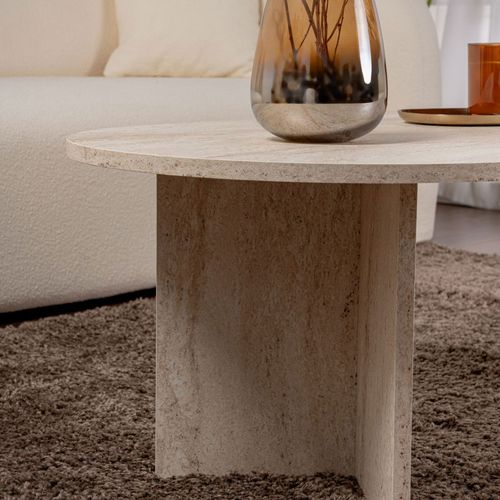 Sam - Table Basse Ovale Effet Travertin 119x60cm - Beige