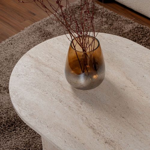 Sam - Table Basse Ovale Effet Travertin 119x60cm - Beige