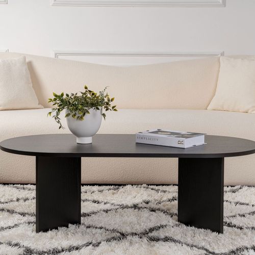 Sam - Table Basse Ovale En Bois 119x60cm - Noir