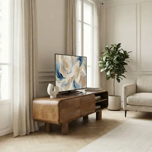 Sira - Meuble TV 2 Portes En Bois Massif L140cm - Bois Foncé