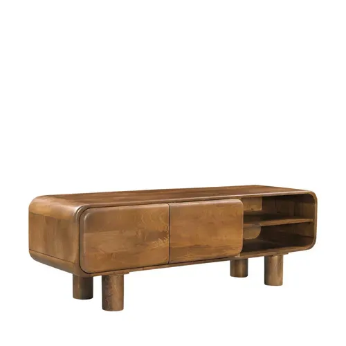 Sira - Meuble TV 2 Portes En Bois Massif L140cm - Bois Foncé