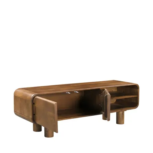 Sira - Meuble TV 2 Portes En Bois Massif L140cm - Bois Foncé