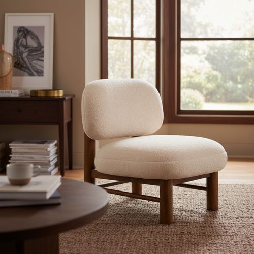 Fauteuil En Tissu Bouclette Et Bois
