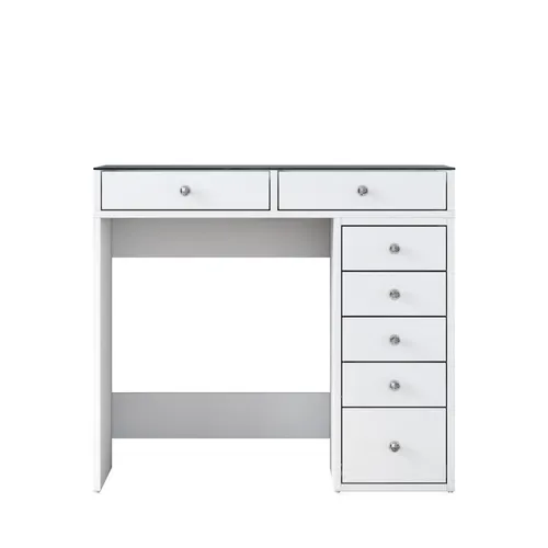 Tiya - Coiffeuse 7 Tiroirs Avec Plateau En Verre L90cm - Blanc