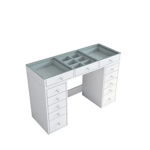 Coiffeuse 13 Tiroirs Avec Plateau En Verre L120cm