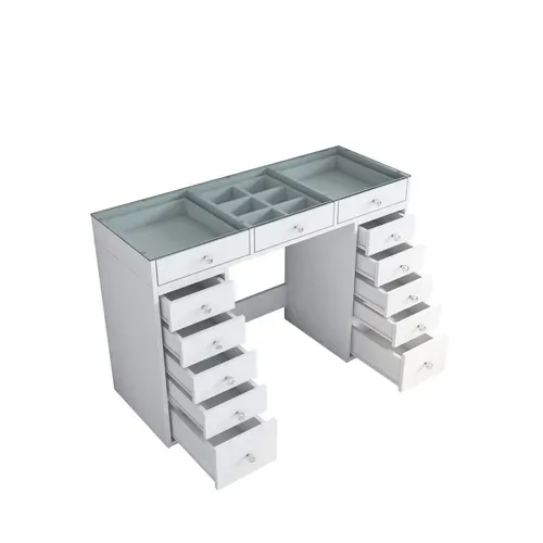 Coiffeuse 13 Tiroirs Avec Plateau En Verre L120cm