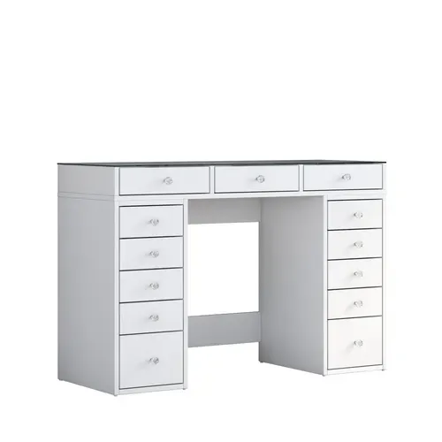 Coiffeuse 13 Tiroirs Avec Plateau En Verre L120cm