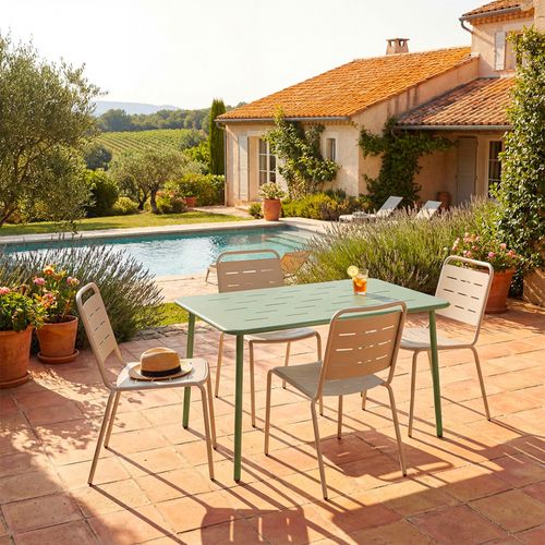 Zyra - Table à Manger De Jardin 4 Personnes En Métal - Vert