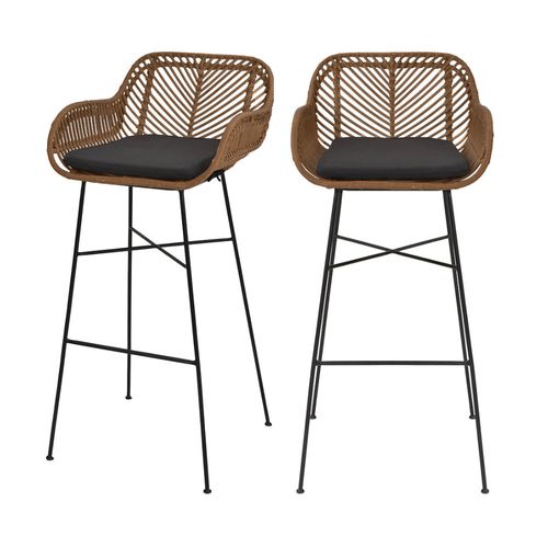 Lot De 2 Tabourets De Bar En Rotin H76cm
