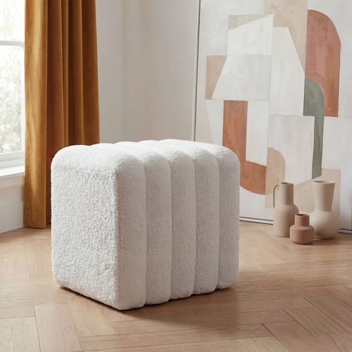 Leto - Pouf Rembourré En Tissu Bouclette - Blanc