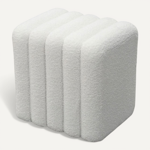Leto - Pouf Rembourré En Tissu Bouclette - Blanc