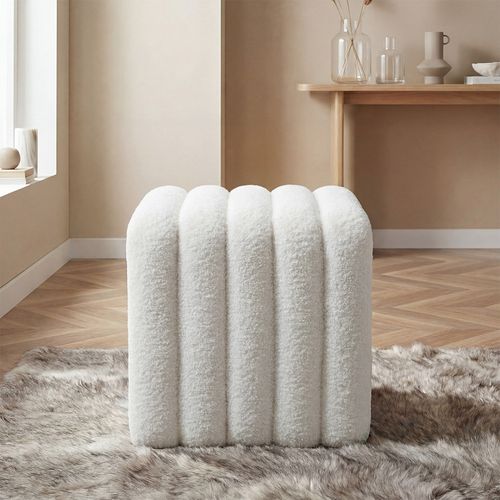Leto - Pouf Rembourré En Tissu Bouclette - Blanc