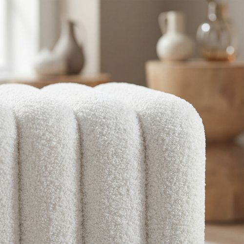 Leto - Pouf Rembourré En Tissu Bouclette - Blanc