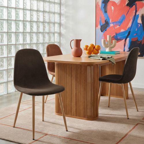 Bella - Lot De 2 Chaises En Tissu Piètement Effet Bois - Marron