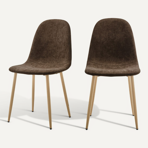 Bella - Lot De 2 Chaises En Tissu Piètement Effet Bois - Marron