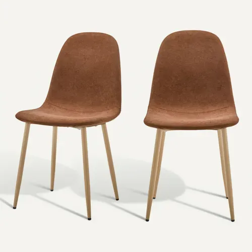 Bella - Lot De 2 Chaises En Tissu Piètement Effet Bois - Rouille