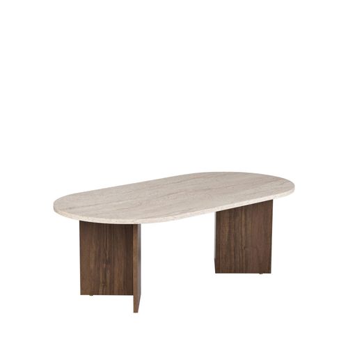 Table Basse Ovale En Bois Et Effet Travertin