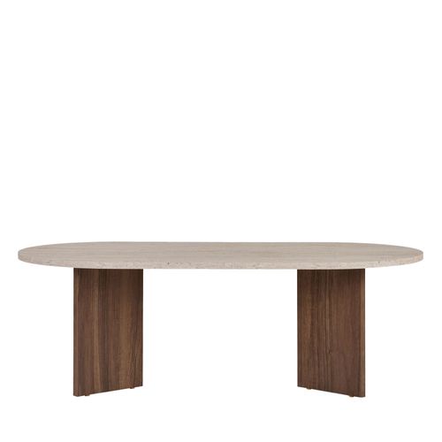 Table Basse Ovale En Bois Et Effet Travertin