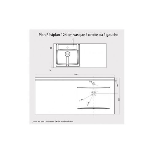 Plan Vasque Resiplan - 124 Cm Avec Vasque Déportée à Droite