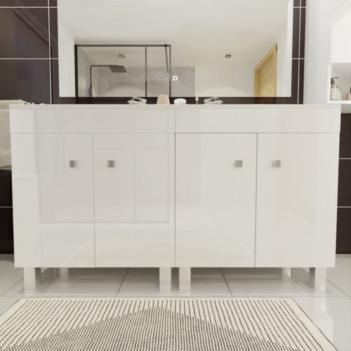 Meuble Double Vasque Résine Sur Pieds Ecoline 140 Cm - Blanc