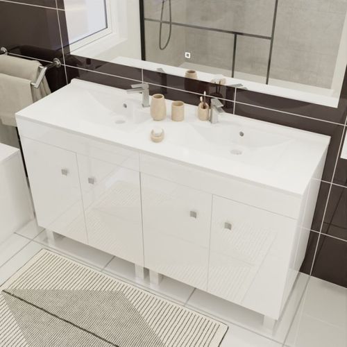 Meuble Double Vasque Résine Sur Pieds Ecoline 140 Cm - Blanc