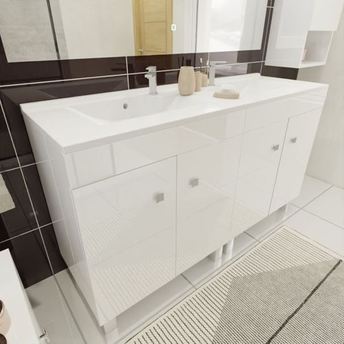 Meuble Double Vasque Résine Sur Pieds Ecoline 140 Cm - Blanc