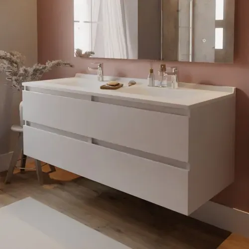 Meuble Double Vasque Arlequin 140 Cm-blanc-blanc