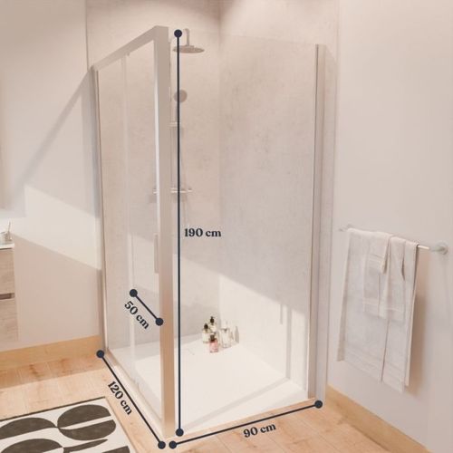 Paroi De Douche D'angle Avec Porte Coulissante + Retour Fixe Nerina - 120x90 Cm