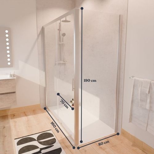 Paroi De Douche D'angle Avec Porte Coulissante + Retour Fixe Nerina - 160x80 Cm