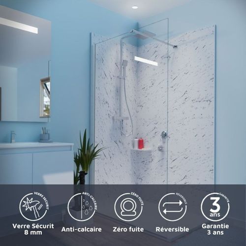 Paroi De Douche 110x200 Cm Fixe Calypso - Verre 8 Mm Anticalcaire