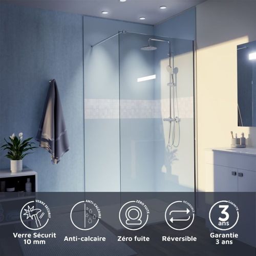 Paroi De Douche Italienne 100 Cm Sturdy - Verre Securit 10mm Anticalcaire