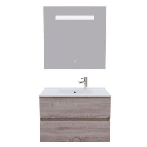 Meuble Salle De Bain 80 Cm Rosaly Avec Plan Vasque Et Miroir Elégance Ht80- Bois- Résine