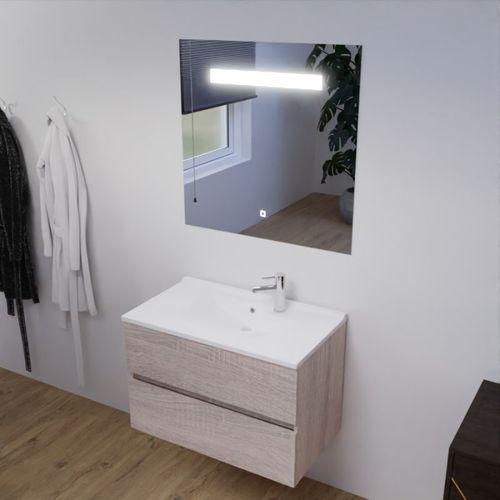 Meuble Salle De Bain 80 Cm Rosaly Avec Plan Vasque Et Miroir Elégance Ht80- Bois- Résine