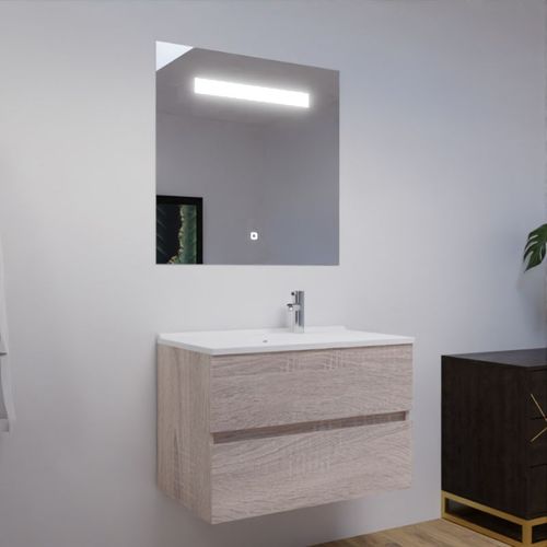 Meuble Salle De Bain 80 Cm Rosaly Avec Plan Vasque Et Miroir Elégance Ht80- Bois- Résine