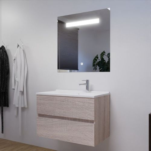 Meuble Salle De Bain 80 Cm Rosaly Avec Plan Vasque Et Miroir Elégance Ht80- Bois- Résine
