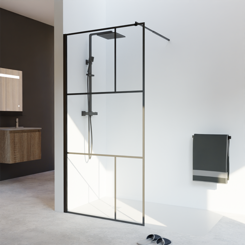 Paroi De Douche Industrielle Noire Atelia 100 Cm