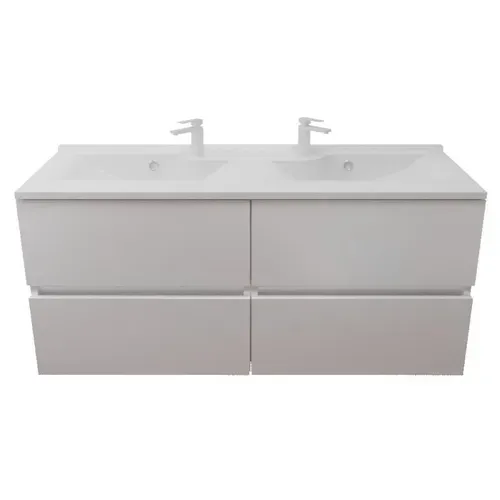 Meuble Double Vasque 140 Cm Rosaly Inox- Blanc- Plan Vasque En